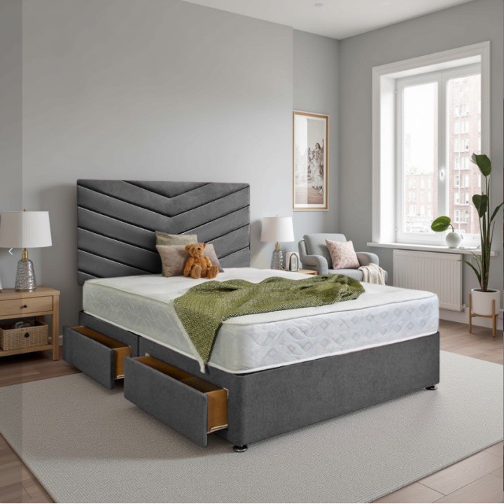 Aurora Velvet Divan Bed Set with Memory Sprung Mattress & 24" Headboard