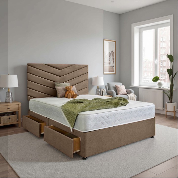 Aurora Velvet Divan Bed Set with Memory Sprung Mattress & 24" Headboard