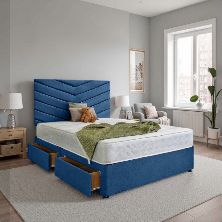 Aurora Velvet Divan Bed Set with Memory Sprung Mattress & 24" Headboard