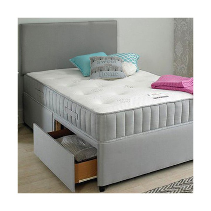 Grey Fabric Divan Set with Headboard and Comfort Spring Memory Foam Mattress
